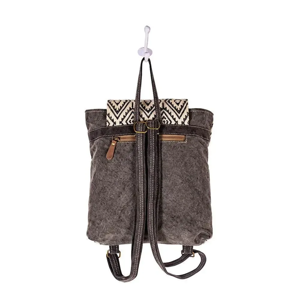 Myra Bag Handmade Dune Backpack Upcycled Canvas & Cowhide Leather